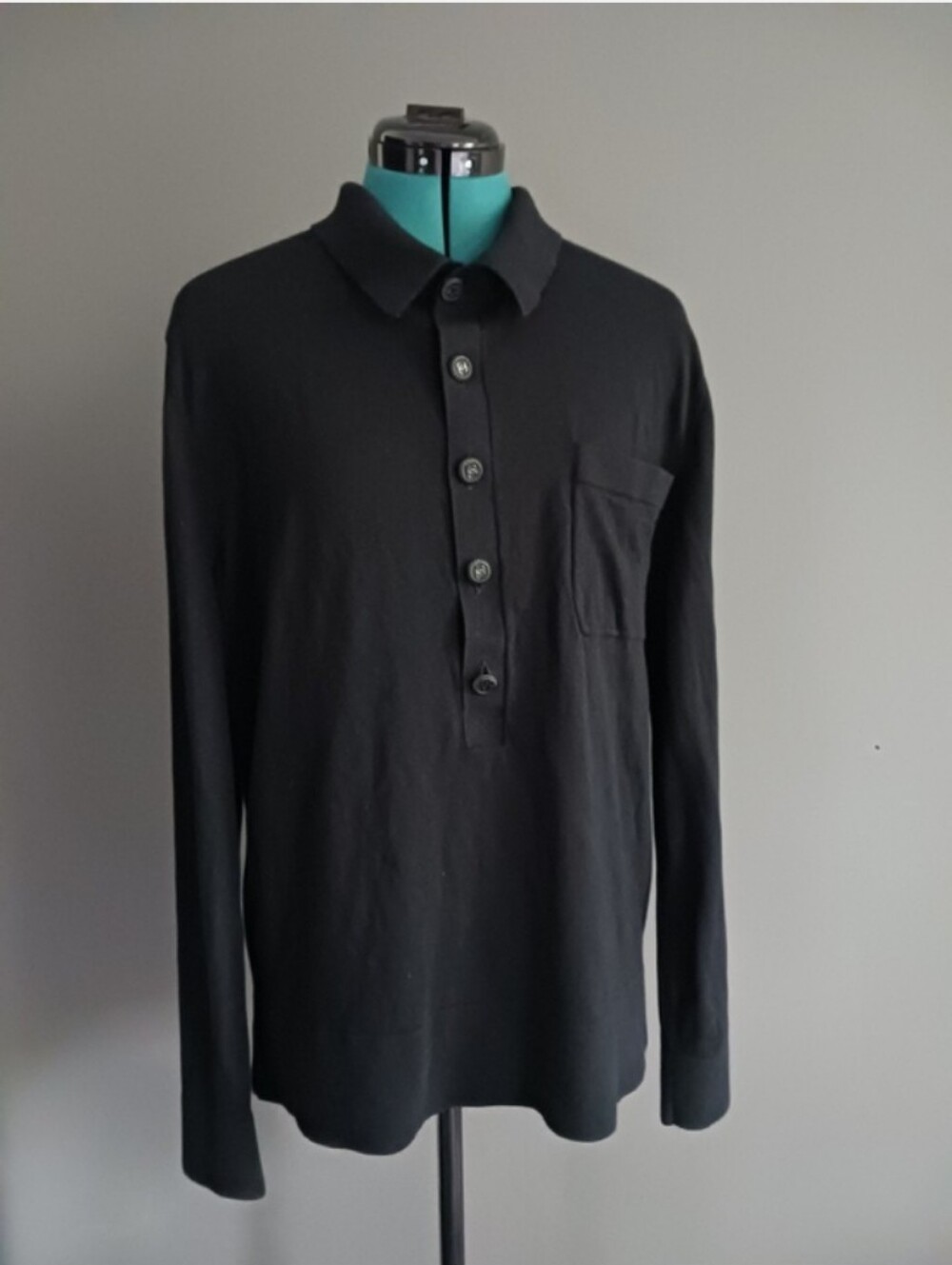 Chanel Uniform Black Wool Blended Polo Sweater Size XL